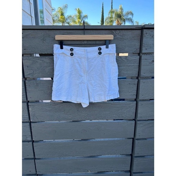 JUNE & HUDSON high waist button accent linen blend white shorts, sz L - Picture 3 of 8